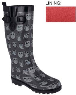 York Shiny Sketchy Owls Sporty Rubber Rain Boot Grey Combo 9 Shoes