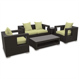 Lunar Outdoor Rattan 5 piece Set in Espresso with Peridot Cushions