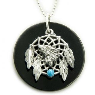 Amulet Spiritual Onyx Wolf Dream Catcher Pendant Silver