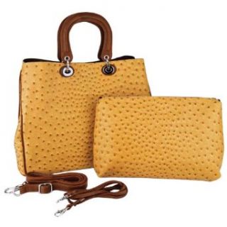 Mustard Yellow 2 in 1 Ostrich Embossed Top Double Handle
