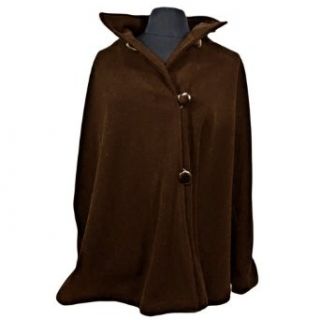 Brown Fleece 3 Button Poncho Cape Shawl Cloak Clothing