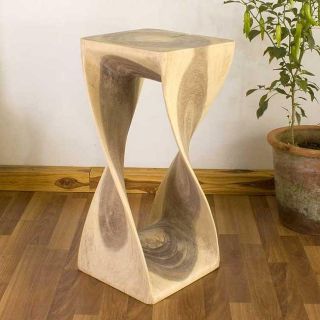 12 Inches Square x 26 inch Monkey Pod Wood Twist White Oil End Table