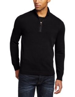 Kenneth Cole Mens Half Zip Mock Neck Sweater, Black