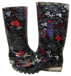 Coach Pixy Poppy Black Multi Rubber Rain Boots: Shoes