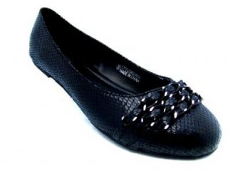 Faux Snakeskin Ballerina Ballet Flats W/Chain (11, Black 5046) Shoes