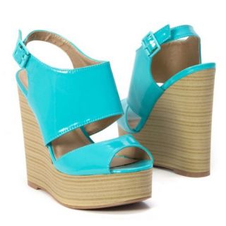 Sandals High Heel Slingback Wedge, Turquoise PA Leather Shoes