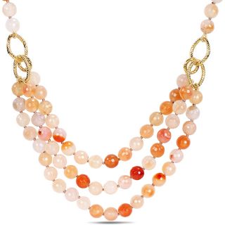 600ct TGW Peach Agate Three strand Necklace (18 inch)