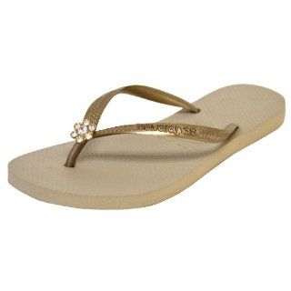  Havaianas Golden Sand Slim Crystal Flower Flip Flop 8/9: Shoes