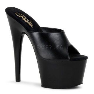 inch Stiletto Heel Platform Slide Black Leather /Black Shoes