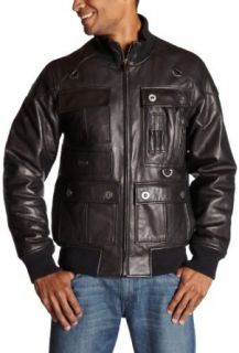 Sean John Mens Leather Safari Jacket,Black,XX Large