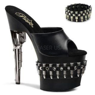 Gun Heel W/Detached Ankle Strap Black Faux Leather/Gunmetal Shoes