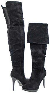  69 Black Faux Suede Women Over The Knee Boots, 7.5 M US Shoes