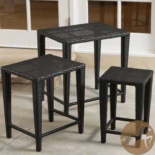 Christopher Knight Home Outdoor Black Wicker Nested Tables (Set of 3
