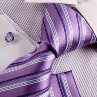 Purple Mens Ties Dark Violet Stripes Woven Silk Tie Hanky