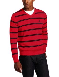 Nautica Mens V Neck Allover Stripe Sweater Clothing