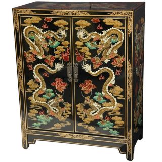Wooden 36 inch Black Dragon Shoe Cabinet (China)