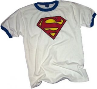 Superman Classic Shield Adult Ringer T Shirt: Clothing