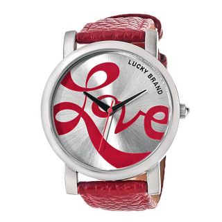 Lucky Brand Womens Silvertone Red Pebble Leather Strap Watch