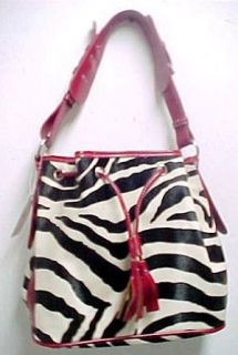 Black / White Zebra Print Drawstring Purse Handbag