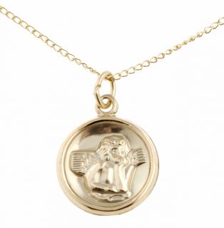 14k Goldfill Round Angel Pendant and 13 inch Chain