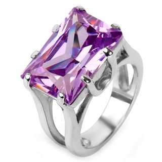 Stainless Steel Rectangular Purple Cubic Zirconia Cocktail Ring Today