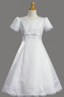 White Satin Embroidered A Line Communion Dress Clothing