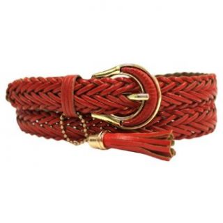 Red Braided Leather Belt W/Gold Buckle & Tassel Size