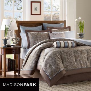 Madison Park Whitman Blue 12 piece Cal King size Bed in a Bag with
