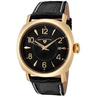 Swiss Legend Mens Executive Black Dial Goldtone Black Leather Watch