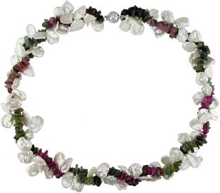  colored Tourmaline and Keshi Pearl 19 inch Necklace