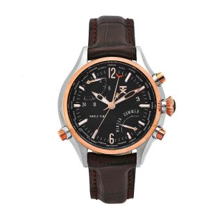 Timex Mens World Time Brown Leather Strap Black Dial Watch