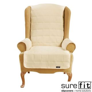 Soft Suede Cream Waterproof Wing Chair Cover