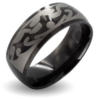 Black Stainless Steel Mens Tribal Design Ring