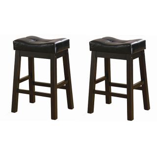 Black 24 inch Bicast Leather Counter height Saddle Bar Stools (Set of