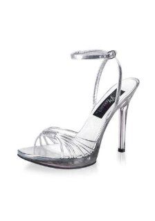 Stiletto Heel Strappy Sandal With Ankle Wrap (Silver/Clear;8) Shoes