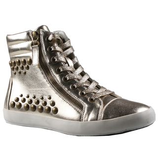 Refresh by Beston Womens Melba Gold High Top Studded Sneakers