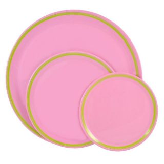 Tango Solid Pink with Lime Stripe 9 piece Dinnerware Set