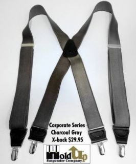 Charcoal Gray 1 1/2 Wide Suspenders X back with Silver