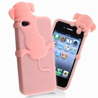 Light Pink Peeking Dog Silicone Skin Case for Apple iPhone 4/ 4S