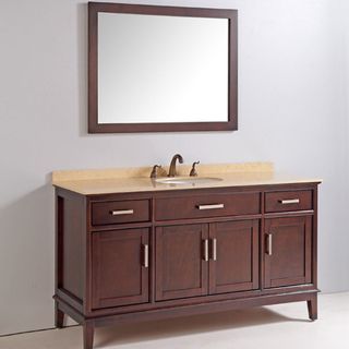 Marble Top 60 inch Single Sink Bathroom Vanity with Mirror and Faucet