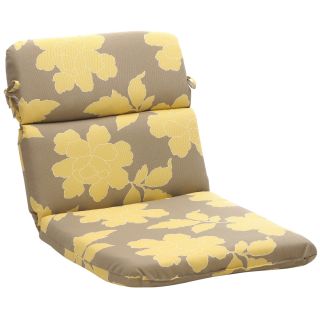 Outdoor Gray and Yellow Floral Rounded Chair Cushion