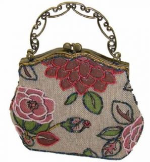 A Beaded Pink Flower and Tint Silver Base Evening Handbag