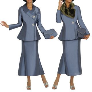 Divine Apparel Womens Plus Size Iridescent Fur Collar Skirt Suit