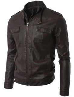Mens Casual Buckle Collar Matt Leather Jacket: Clothing