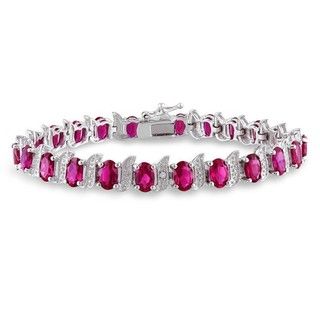 Miadora Silver Created Ruby and Diamond Accent Tennis Bracelet