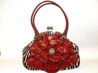: Zebra Print with Red Flower Coin Purse Twist Kiss Lock Purse: Shoes