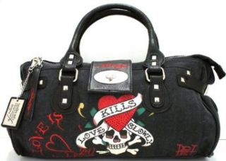 Ed Hardy Diddy Canvas & Leather Large Handbag   Black