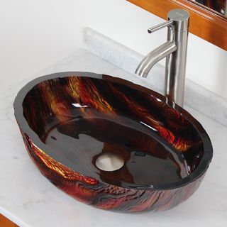 Elite Modern Oval Hot Melt Tempered glass Bathroom Sink with Brushed
