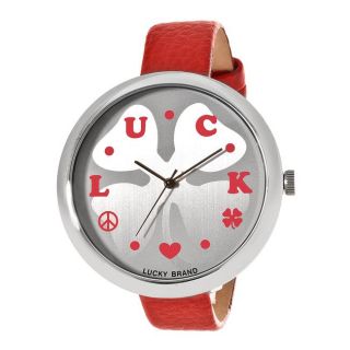 Lucky Brand Womens Silvertone Pebble Grain Red Strap Watch