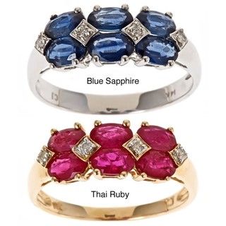 Yach 14k Gold Thai Ruby/ Blue Sapphire and Diamond Ring